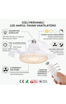 Gizli Pervaneli Led Ampul-tavan Vantilatörü Hv501 Çok Renkli