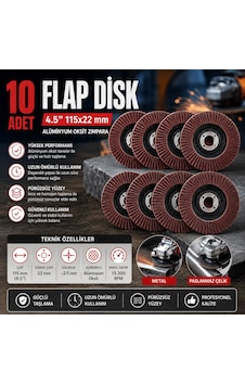 10 Adet Profesyonel Flap Disk Seti, 115mm Zımpara Taşı, Kaynak Temizleme Ve Metal Yüzey İşleme Diski 10 Adet Profesyonel Flap Disk Seti, 115mm Zımpara Taşı, Kaynak Temizleme Ve Metal Yüzey İşleme Diski
