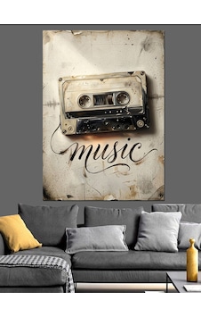 Kaset Bandından Oluşan Müzik Yazısı Dekoratif Kanvas - Mdf Ahşap Tablo