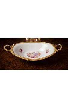 Dekoratif Gold Metal Ayaklı Oval Derin Çiçekli Porselen Sunumluk Tabak Altın Dekoratif Gold Metal Ayaklı Oval Derin Çiçekli Porselen Sunumluk Tabak Altın