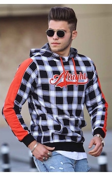 Madmext Kapşonlu Ekoseli Sweatshirt Beyaz 2843 Madmext Kapşonlu Ekoseli Sweatshirt Beyaz 2843