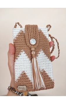 Kemzey Handmade Wayuu Telefon Çantası, El Yapımı Örgü Telefon Çantası Beyaz - Açık Camel Kemzey Handmade Wayuu Telefon Çantası, El Yapımı Örgü Telefon Çantası Beyaz - Açık Camel