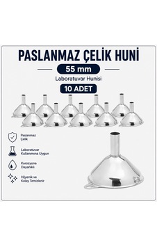 Huni Paslanmaz Çelik 55 Mm-laboratuvar Hunisi 10 Adet Huni Paslanmaz Çelik 55 Mm-laboratuvar Hunisi 10 Adet