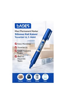 Lades Mavi Permanent Marker Silinmez Koli Kalemi Yuvarlak Uç 1 Adet Çok Renkli