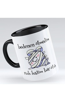 Bk Gift Ruh Halim Bir Ölü Tasarımlı Siyah Kupa Bardak - Model 1 Bk Gift Ruh Halim Bir Ölü Tasarımlı Siyah Kupa Bardak - Model 1
