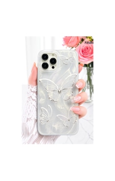 Fibaks iPhone 12 Pro Max Uyumlu Kılıf Parlak Hologramlı Kelebek Desenli Darbe Emici Kamera Korumalı Silikon Fibaks iPhone 12 Pro Max Uyumlu Kılıf Parlak Hologramlı Kelebek Desenli Darbe Emici Kamera Korumalı Silikon