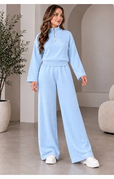 Aymiraa Kadın Triko İkili Takım Fermuarlı Sweatshirt Geniş Paça Pantolon Salaş Oversize Rahat Günlük Takım Mavi Mavi Aymiraa Kadın Triko İkili Takım Fermuarlı Sweatshirt Geniş Paça Pantolon Salaş Oversize Rahat Günlük Takım Mavi Mavi