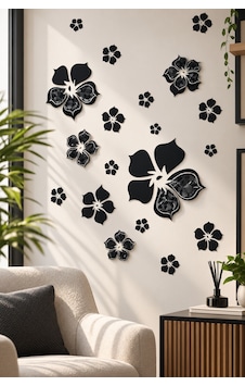 3d Simli Çiçekli Duvar Stickerı 32x50 Cm Siyah Beyaz Modern Salon Yatak Odası Duvar Dekoru Renkli