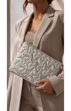 Yş Collectıon Gold Simli Yıldız Desenli Kadın El Çantası Zincir Askılı Portföy Clutch Çanta Gümüş Yş Collectıon Gold Simli Yıldız Desenli Kadın El Çantası Zincir Askılı Portföy Clutch Çanta Gümüş