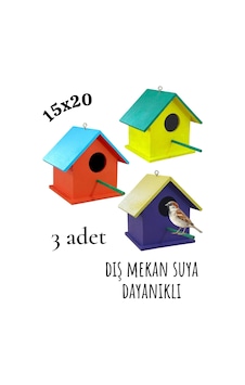 Ahşap Kuş Yuvası Kuş Evi Dış Mekan Suya Dayanıklı 3 Adet 15x15x20 Ahşap Kuş Yuvası Kuş Evi Dış Mekan Suya Dayanıklı 3 Adet 15x15x20