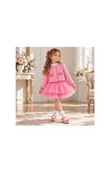 Ministok Liva Kız Çocuk Tüvit 3'lü Takım Ceket Gömlek Etek Pembe Ministok Liva Kız Çocuk Tüvit 3'lü Takım Ceket Gömlek Etek Pembe