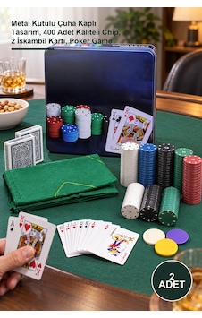 2 Adet Poker Oyunu Seti Metal Kutulu Çuha Kaplı Tasarım, 400 Adet Kaliteli Chip, 2 İskambil Kartı, Poker Game 2 Adet Poker Oyunu Seti Metal Kutulu Çuha Kaplı Tasarım, 400 Adet Kaliteli Chip, 2 İskambil Kartı, Poker Game