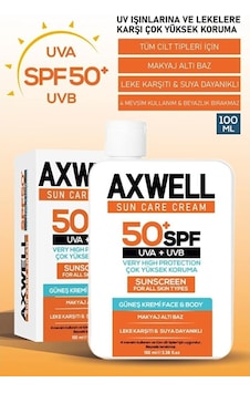 Axwell Leke Karşıtı Güneş Kremi SPF50+ 100 ML Axwell Leke Karşıtı Güneş Kremi SPF50+ 100 ML