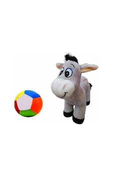 Peluş Kalpli Eşek 28 Cm Ve Peluş Top 12 Cm - 2 Ürün 1 Arada Oyuncak Gri