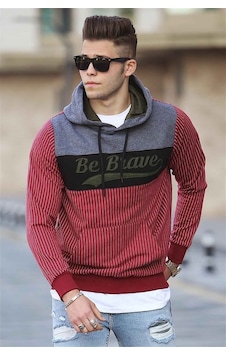 Madmext Kapşonlu Çizgili Sweatshirt Bordo 2815 Madmext Kapşonlu Çizgili Sweatshirt Bordo 2815