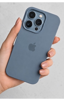 Iphone 15 Pro Uyumlu Kılıf Logolu Lansman Soft Yumuşak Içi Kadife Silikon Kapak Füme
