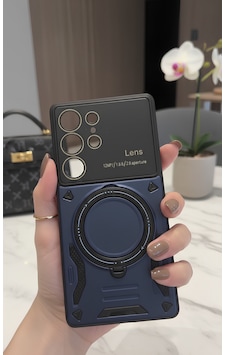 Galaxy S24 Ultra İçin Uyumlu 3d Kamera Lens Korumalı Yüzüklü Stand Olabilen Kılıf Galaxy S24 Ultra İçin Uyumlu 3d Kamera Lens Korumalı Yüzüklü Stand Olabilen Kılıf