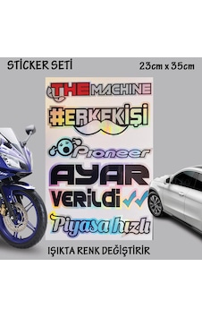 Erkek İşi Piyasa Machine Hologram Set Araba Oto Sticker Cam Yazıları