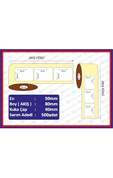 50x80 Eko Termal Dikey Barkod Etiketi 500 Sarım 1 Rulo
