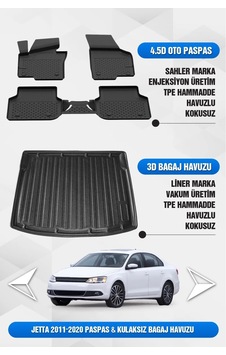 Volkswagen Jetta 2011-2019 Uyumlu 4.5d Premium Havuzlu Oto Paspas Ve Liner Kulaksız Bagaj Havuzu