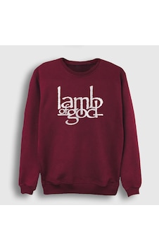 Presmono Unisex Logo Lamb Of God Sweatshirt Bordo Presmono Unisex Logo Lamb Of God Sweatshirt Bordo