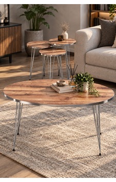Sulorahome Gümüş Tel Ayaklı Ceviz Desenli 4'lü Sehpa Seti Sulorahome Gümüş Tel Ayaklı Ceviz Desenli 4'lü Sehpa Seti