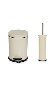 Metal 3 Litre Pedallı Çöp Kovası Ve Wc Fırçası Set Krem Metal 3 Litre Pedallı Çöp Kovası Ve Wc Fırçası Set Krem