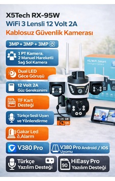X5tech Rx-95w Wifi 3 Lensli 12 Volt 2a Kablosuz Güvenlik Kamerası X5tech Rx-95w Wifi 3 Lensli 12 Volt 2a Kablosuz Güvenlik Kamerası