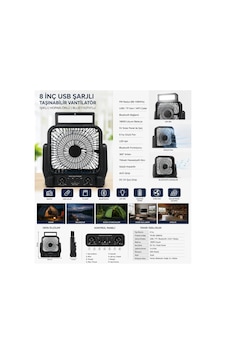 8" İnç Solar Kamp Vantilatörü Fm Radyo, Bluetooth Hoparlör, Led Işık, Pd950 8" İnç Solar Kamp Vantilatörü Fm Radyo, Bluetooth Hoparlör, Led Işık, Pd950