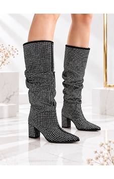 Dabab Shoes Vessa Kadın Gümüş Taş Detaylı Siyah Sivri Burun Körüklü Uzun Konç 6 Cm Kalın Topuklu Çizme Dabab Shoes Vessa Kadın Gümüş Taş Detaylı Siyah Sivri Burun Körüklü Uzun Konç 6 Cm Kalın Topuklu Çizme