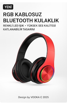 Rgb Işıklı Kablosuz Bluetooth Kulak Üstü Kulaklık Müzik, Oyun, Mikrofonlu, Katlanabilir Rgb Işıklı Kablosuz Bluetooth Kulak Üstü Kulaklık Müzik, Oyun, Mikrofonlu, Katlanabilir