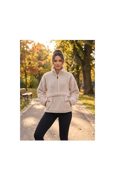 Butik İstanbul Kadın Yarım Fermuarlı Kanguru Cepli Peluş Wellsoft Sweatshirt Bej Butik İstanbul Kadın Yarım Fermuarlı Kanguru Cepli Peluş Wellsoft Sweatshirt Bej