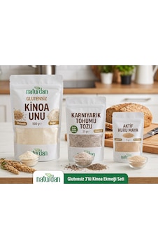 Glutensiz 3'lü Kinoa Ekmeği Seti 500 Gr Beyaz Kinoa Unu + 25 Gr Karnıyarık Tohumu Tozu + 25 Gr Kur