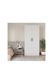 Mdf Apel Gardırop 2 Kapaklı Askılı Ve Raflı Beyaz