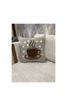 Dekoratif Kırlent Kılıfı Kahve Fincanı Desenli Punch Dokulu Modern Salon Koltuk Bej Bej Dekoratif Kırlent Kılıfı Kahve Fincanı Desenli Punch Dokulu Modern Salon Koltuk Bej Bej