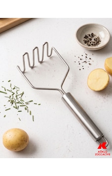 Paslanmaz Çelik Patates Ezici Profesyonel Metal Püre Yapıcı Ergonomik Saplı Mutfak Aleti