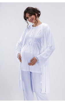 Lorians Mavi Hamile Ve Lohusa Pijama Takımı 3'lü Set