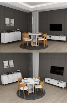 Lüks Yemek Odası Takımı 3 Parça %100 Mdf Konsol Yemek Masası Tv Ünitesi Yt03 Beyaz Lüks Yemek Odası Takımı 3 Parça %100 Mdf Konsol Yemek Masası Tv Ünitesi Yt03 Beyaz