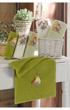 Bonny Home Nakışlı Olive Desenli Pamuklu 6'lı Mutfak El Havlusu