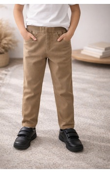 Uğur Bebe Bej Renk Okul Pantolonu Unisex %97 Pamuk Likralı Esnek Beli Ayarlamalı Tam Lastikli Kanvas Pantolon Bej Bej