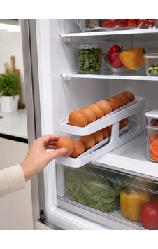 Buzdolabı Yumurta Düzenleyici İki Katlı Kayar Raylı Yumurta Organizeri Açık Altın