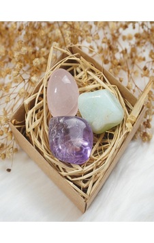 Aquamarin - Pembe Kuvars ve Ametist Taşı 3 lü Set Aquamarin - Pembe Kuvars ve Ametist Taşı 3 lü Set