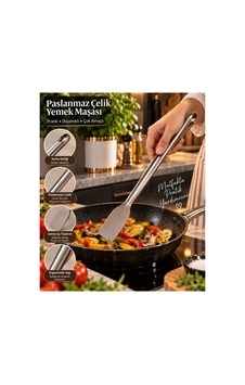 Paslanmaz Çelik Geniş Uçlu Mutfak Spatulası Ergonomik Saplı Çok Amaçlı Pişirme Aparatı Gri
