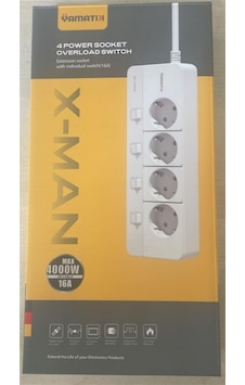 Yamatik X-man-104 A-class 4'lü Ayrı Anahtarlı 2 Metre Akım Korumalı Grup Priz 1400 Joule 2 M Yamatik X-man-104 A-class 4'lü Ayrı Anahtarlı 2 Metre Akım Korumalı Grup Priz 1400 Joule 2 M