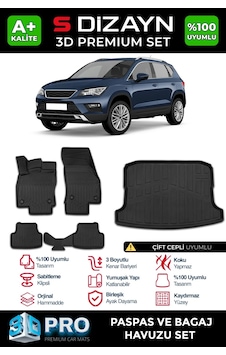 S-dizayn Seat Ateca 3d Pro Havuzlu Paspas Ve Çift Cepli Bagaj Havuzu Seti 2'li Set 2017-2020 A+ Ka