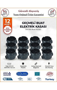 Trendhomm Geçmeli Anahtar Priz Kasası - Sıva Altı - Siyah - 12 Adet Trendhomm Geçmeli Anahtar Priz Kasası - Sıva Altı - Siyah - 12 Adet