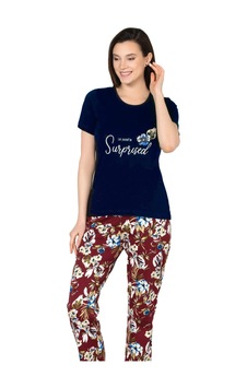 Kısa Kol Yazlık Pijama Takımı Pamuklu Alperi 78-50 Lacivert