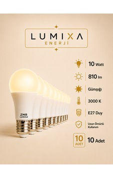 10 Watt 810 Lm Günışığı Renk Ampul 10 Adet