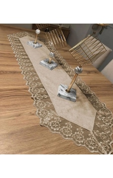 Kadife Dantel Detaylı Krem Runner 140x40cm Kahve Çok Renkli Kadife Dantel Detaylı Krem Runner 140x40cm Kahve Çok Renkli