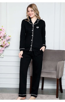 Alimer Kadın Siyah Uzun Kollu Likralı Pijama Takım Edy2577ukl-s Siyah Alimer Kadın Siyah Uzun Kollu Likralı Pijama Takım Edy2577ukl-s Siyah